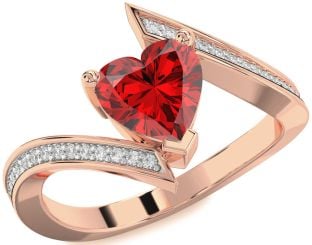 Diamond Ruby Rose Gold Heart Solitaire Pave Engagement Ring