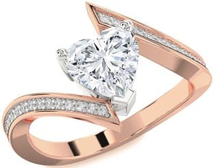 Diamond Rose Gold Silver Heart Solitaire Pave Engagement Ring