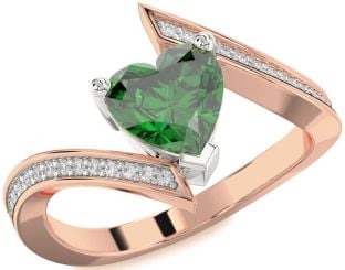 Diamond Emerald Platinum & Rose Gold Heart Solitaire Pave Engagement Ring