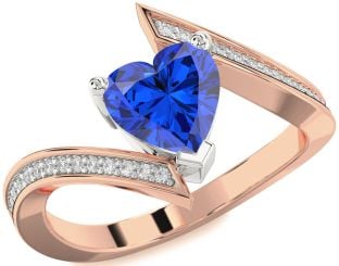 Diamond Blue Sapphire Platinum & Rose Gold Heart Solitaire Pave Engagement Ring