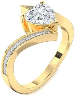 Diamond Gold Heart Solitaire Pave Engagement Ring