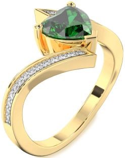 Diamond Emerald Gold Heart Solitaire Pave Engagement Ring