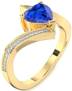 Diamond Blue Sapphire Gold Heart Solitaire Pave Engagement Ring
