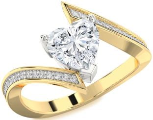 Diamond Gold Silver Heart Solitaire Pave Engagement Ring