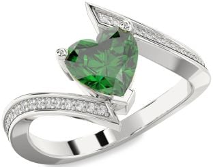 Diamond Emerald Platinum Heart Solitaire Pave Engagement Ring