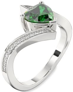 Diamond Emerald White Gold Heart Solitaire Pave Engagement Ring