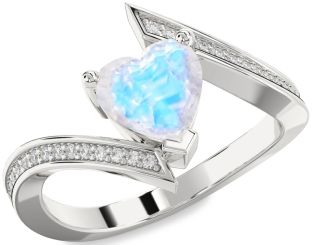 Diamond Amethyst Silver Heart Solitaire Pave Engagement Ring