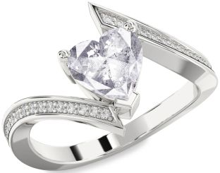 Salt & Pepper Diamond Silver Heart Solitaire Pave Engagement Ring