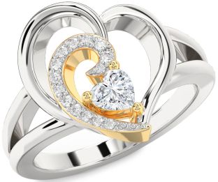 Diamond Silver & 10K gold Heart Promise Ring