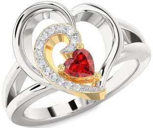 Diamond Ruby Silver & 10K gold Heart Promise Ring