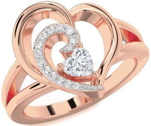 Diamond Rose Gold Silver Heart Promise Ring