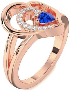 Diamond Blue Sapphire Rose Gold Heart Promise Ring
