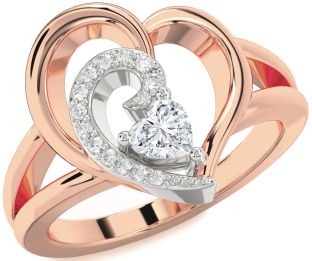 Diamond Rose Gold Silver Heart Promise Ring