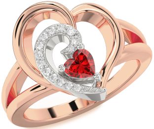 Diamond Ruby White Rose Gold Heart Promise Ring