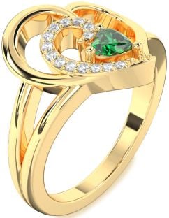 Diamond Emerald Gold Heart Promise Ring