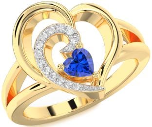 Diamond Blue Sapphire Gold Heart Promise Ring