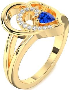 Diamond Blue Sapphire Gold Heart Promise Ring
