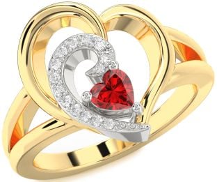 Diamond Ruby Platinum & Yellow Gold Heart Promise Ring