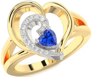 Diamond Blue Sapphire Platinum & Yellow Gold Heart Promise Ring