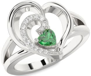 Diamond Emerald Platinum Heart Promise Ring