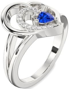 Diamond Blue Sapphire Platinum Heart Promise Ring