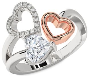 Diamond Rose Gold Silver Heart Ring
