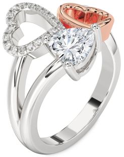 Diamond Silver & 10K Rose Gold Heart Ring
