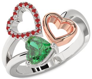 Emerald Platinum & Rose Gold Heart Ring