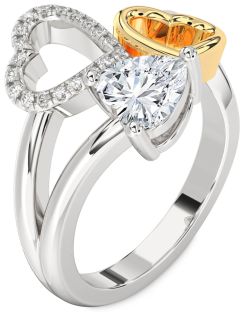 Diamond Silver & 10K gold Heart Ring