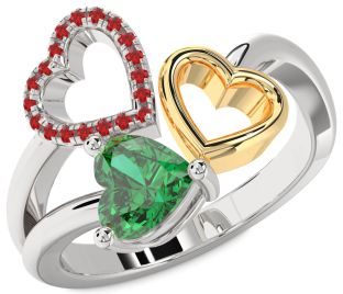 Emerald Platinum & Yellow Gold Heart Ring