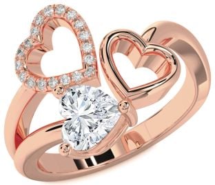 Diamond Rose Gold Silver Heart Ring