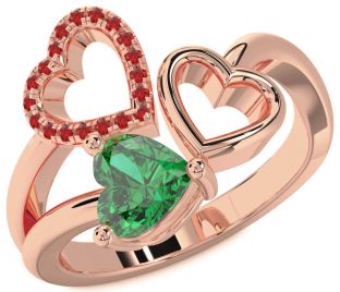Emerald Rose Gold Heart Ring