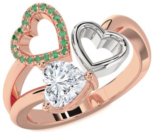 Emerald White Rose Gold Heart Ring