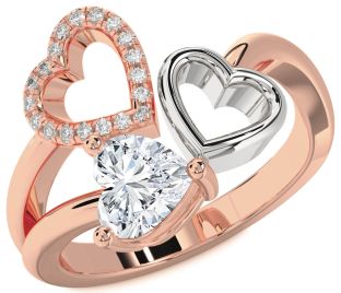 Diamond Rose Gold Silver Heart Ring