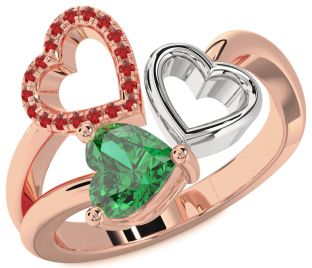 Emerald Platinum & Rose Gold Heart Ring
