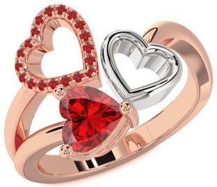 Emerald Platinum & Rose Gold Heart Ring