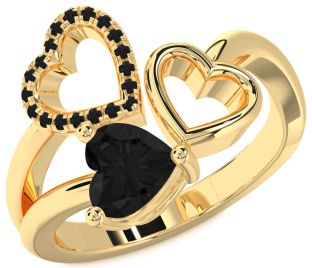 Black Diamond Gold Heart Ring