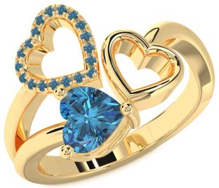 Blue Diamond Gold Heart Ring