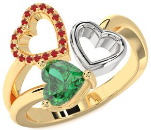 Emerald Platinum & Yellow Gold Heart Ring
