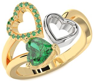 Emerald Platinum & Yellow Gold Heart Ring