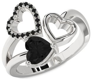 Black Diamond Silver Heart Ring