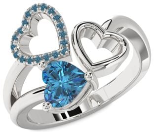 Blue Diamond Silver Heart Ring