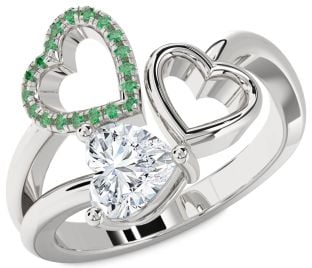 Emerald Platinum Heart Ring