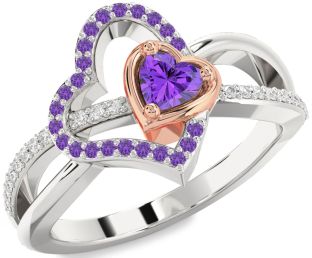 Diamond Emerald Platinum & Rose Gold Heart Ring