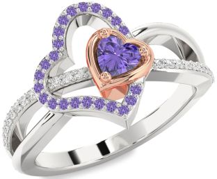 Diamond Emerald Platinum & Rose Gold Heart Ring
