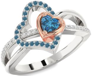 Diamond Emerald Platinum & Rose Gold Heart Ring