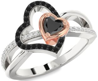 Diamond Emerald Platinum & Rose Gold Heart Ring