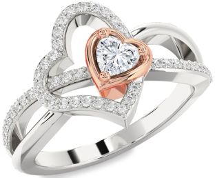 Diamond Rose Gold Silver Heart Ring