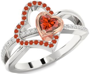 Diamond Emerald Platinum & Rose Gold Heart Ring