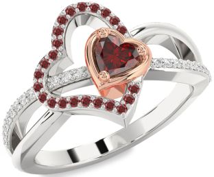 Diamond Emerald Platinum & Rose Gold Heart Ring